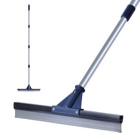 Dsv Standard Professional Floor Scrubber Squeegee, 17.5in Silicone Rubber Blade, 62in Steel Pole 87555-18